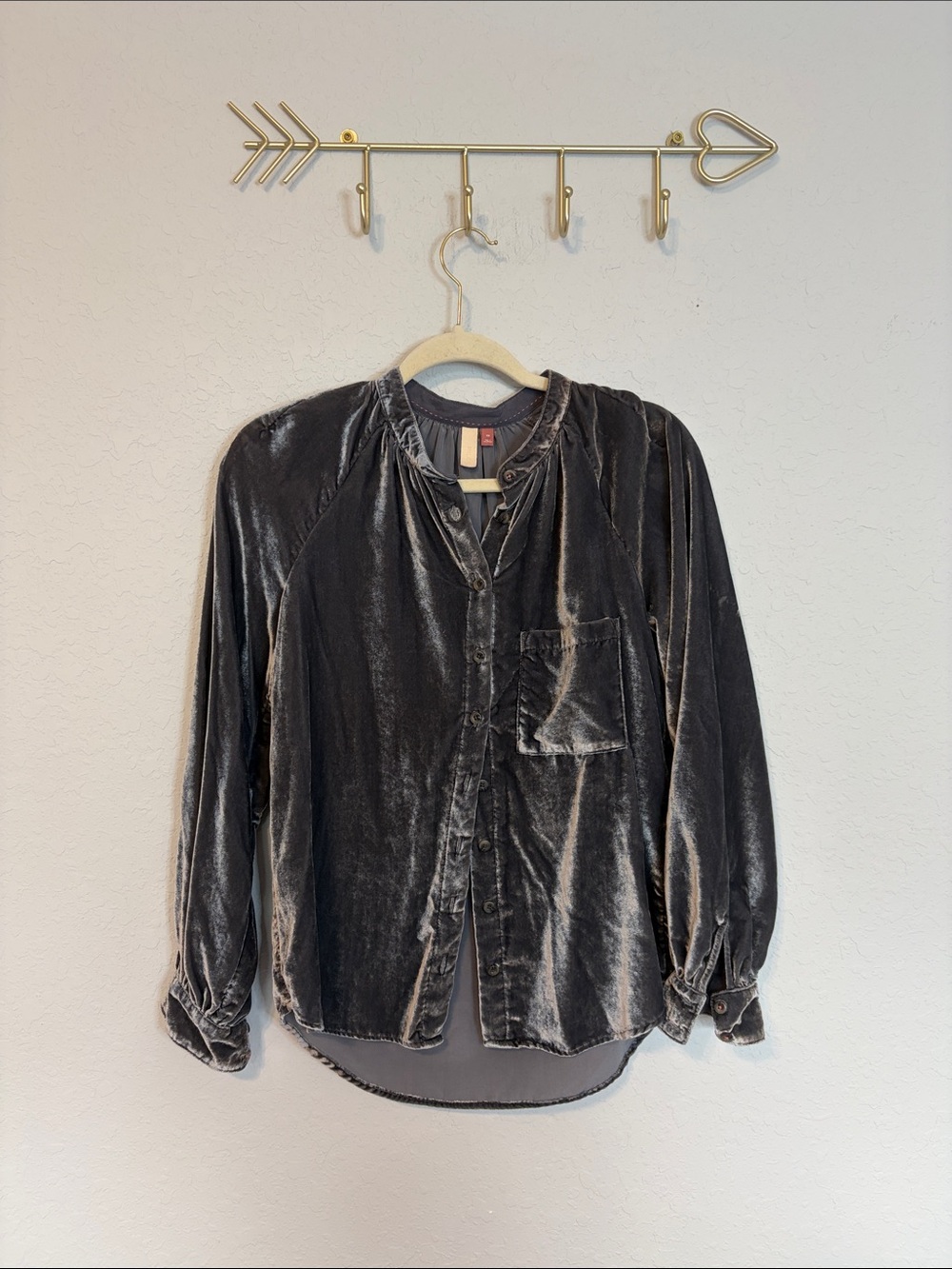 Pilcro Anthropologie Gray Velvet Button Down Blouse XS